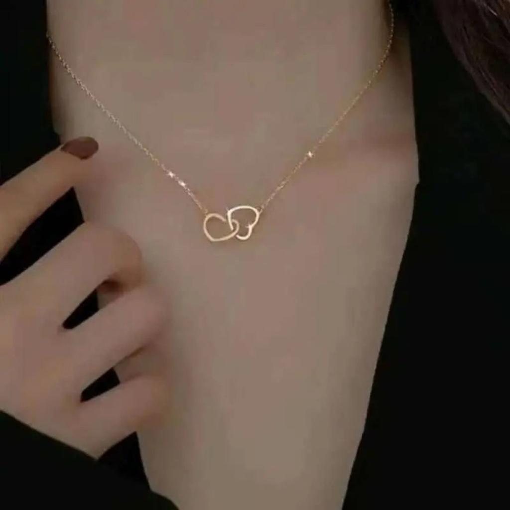 Interlocking Double Open Heart Pendant Necklace Minimalist Symbolic Love Jewelry for Women