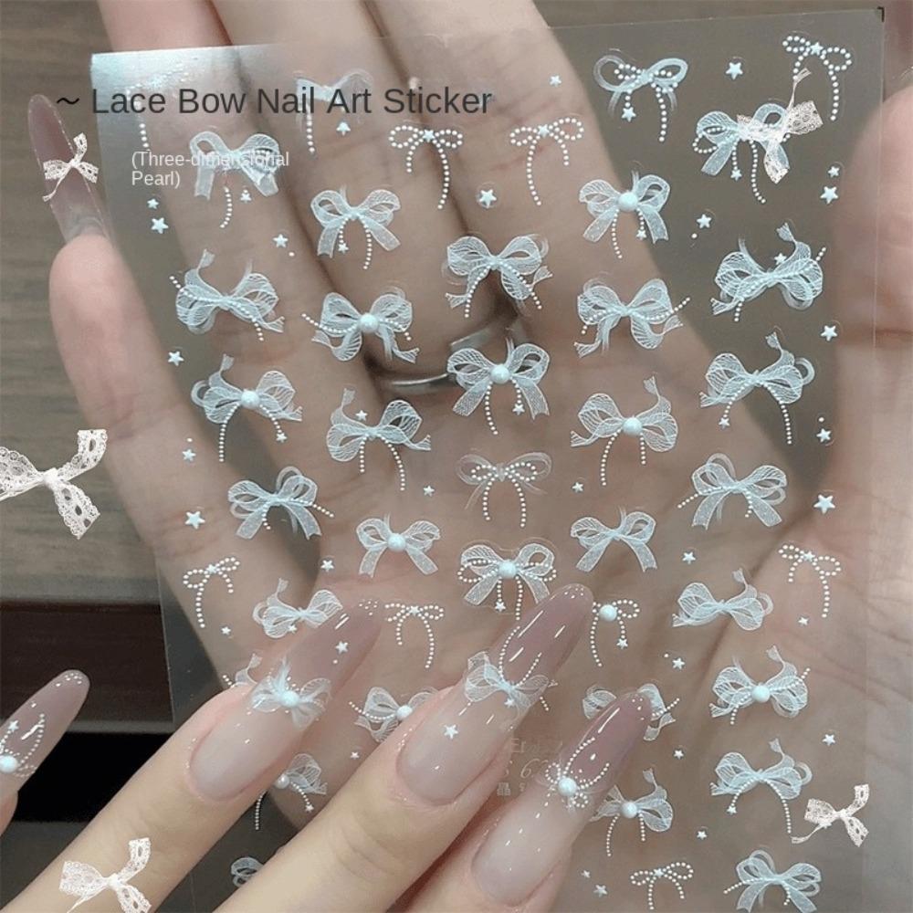 Ruban Nœud Nœud Papillon Décalcomanies pour Ongles Design en Relief Dentelle Décoration d'Ongles Accessoire de Manucure