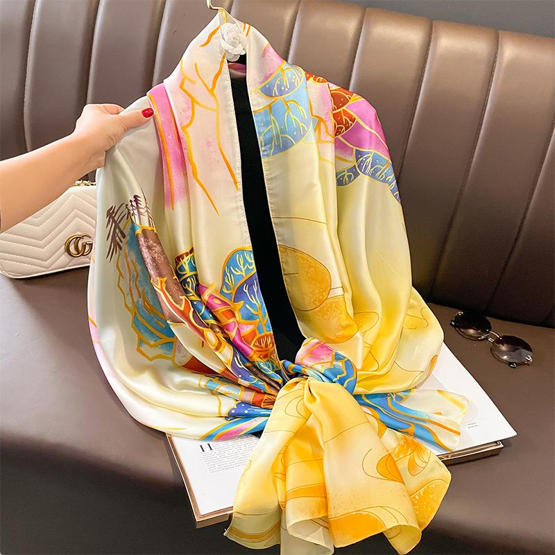 

Popular Design Bandanna Luxury Beach Sunscreen Silk Scarf The Four Seasons 180X90Cm Shawls New Style Square Scarves 180X90CM