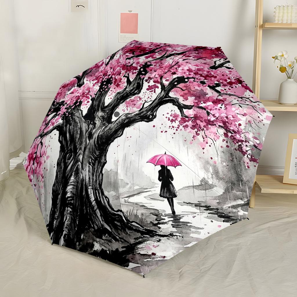 Spring Basket Of Flowers Compact Travel Automatic Umbrella Folding Umbrella with 8 Ribs Compact Design All-Season Umbrella for Travel