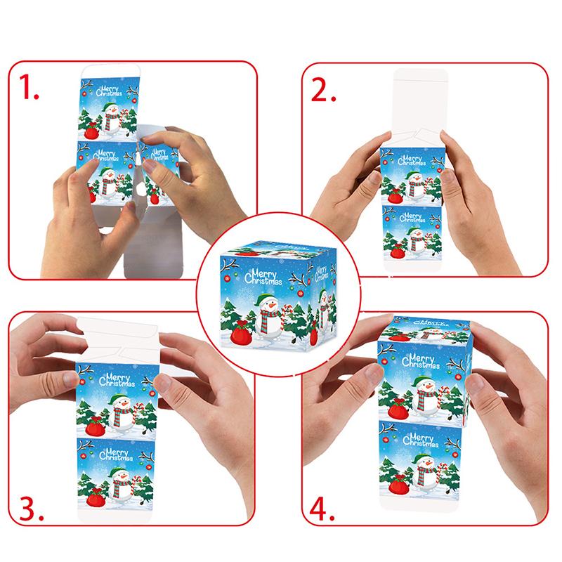 6pcs/set Decoration Supplies Cartoon Paper Box Christmas Packaging Box Snowman 3D Buckle Box