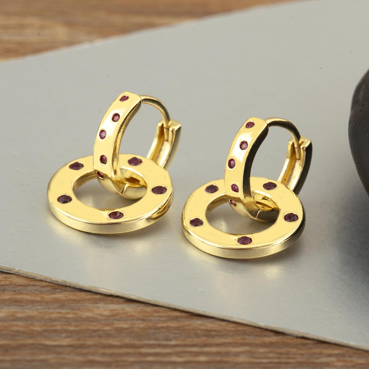 

Nidin 5 Colors Choice Round Shape Copper Shiny Crystal Zircon Drop Earrings For Women Female Fashion Versatile Ear Jewelry Gifts рожевий червоний колір