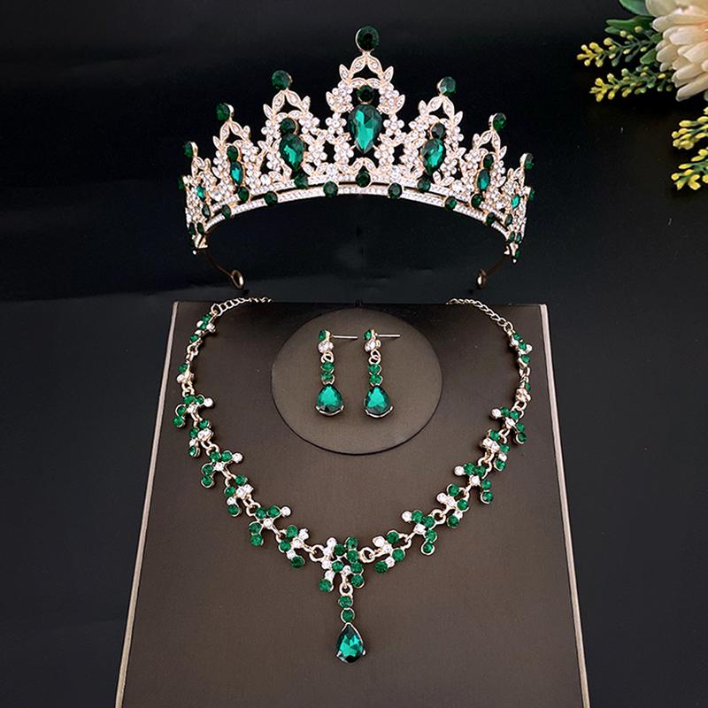 Luxury Wedding Baroque Tiara Headpiece Crystal Princess Crown Green Pink Blue Women Diadem For Girl Bridal Veil Hair Accessories