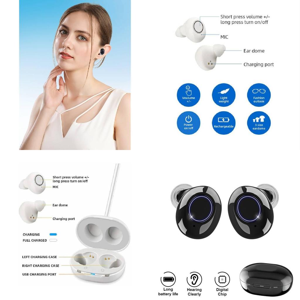 Wiederaufladbarer Smart Hörverstärker für Senioren Einstellbare Lautstärke mit geräuscharmem Design in Schwarz Weiß und Beige