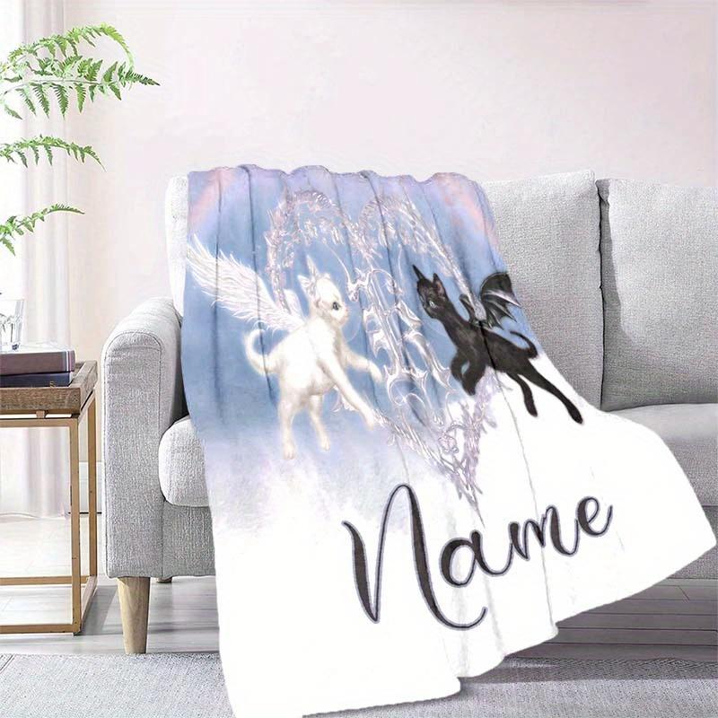 Black And White Cat Customize Your Name Blanket Warm Comfortable And Soft Blankets Are Suitable For Home Lunch Break Blanket Office Sofa Sofa Gift To