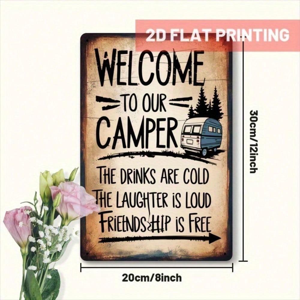 Vintage Camping Van Metal Sign Welcome To Our Camper Rustic Wall Decor Outdoor RV Summer 8x12 Inch