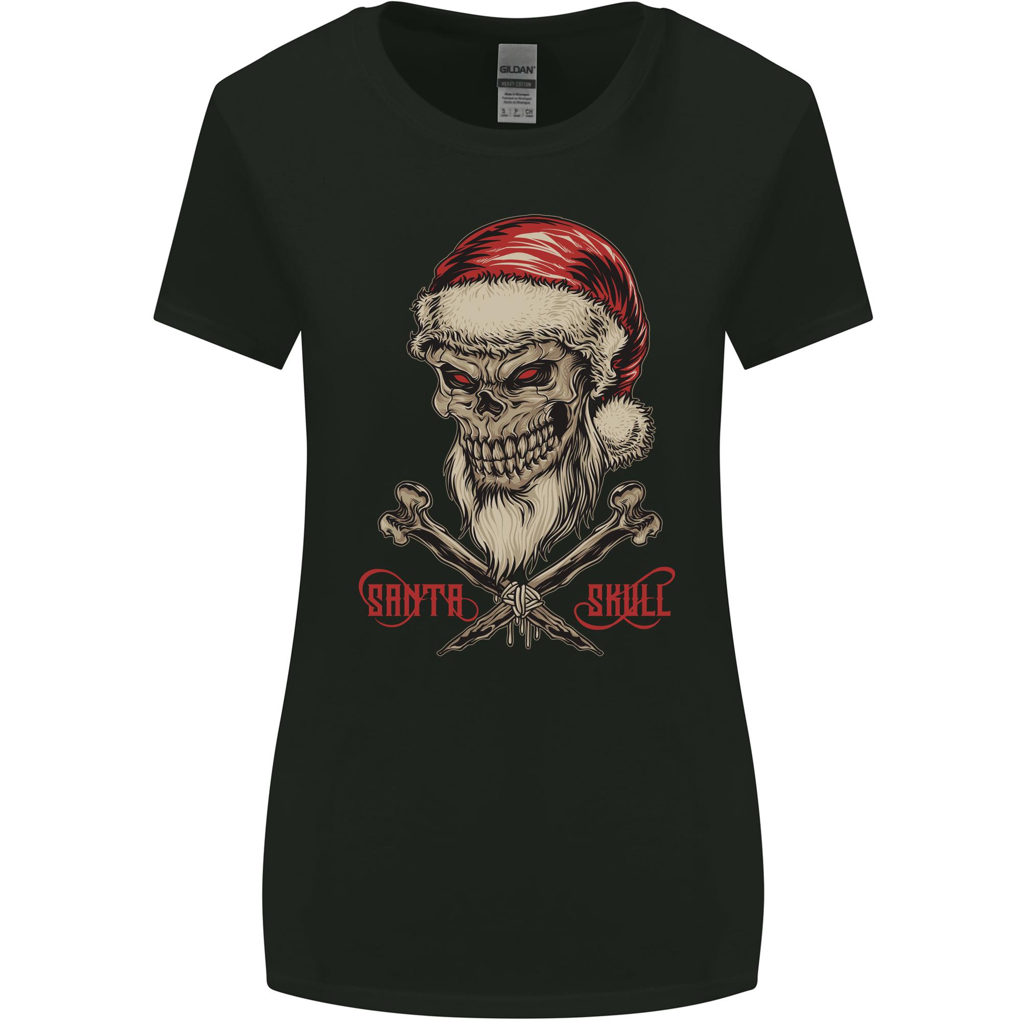 Christmas Santa Skull Heavy Metal Biker Xmas Unisexs Wider Cut TShirt S