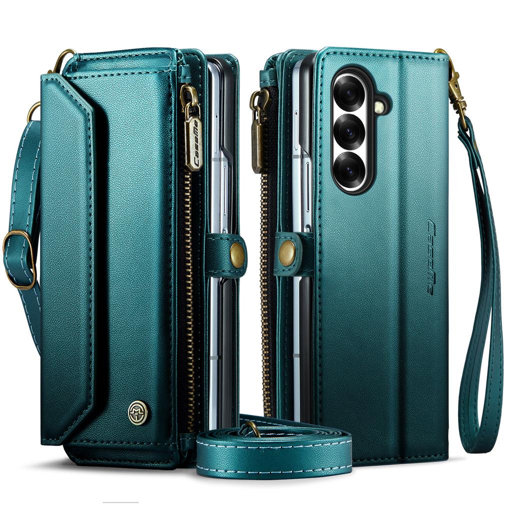 Crossbody Zipper Wallet Case For Samsung Z Fold7/Z Fold5 - PU Leather Card Holder Flip Cover
