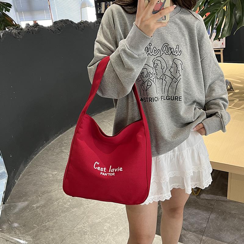 Korean Versatile Cloth Bag Women's 2025 New Casual Letter Large Capacity Shoulder Messenger Bag Tote Bag Simple Women's Bag