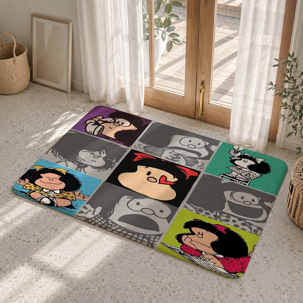Cartoon M-Mafalda Floor Mat Flannel Rug Non Slip Absorbent Soft Washable For Entryway Hallway Bathroom Kitchen Decor
