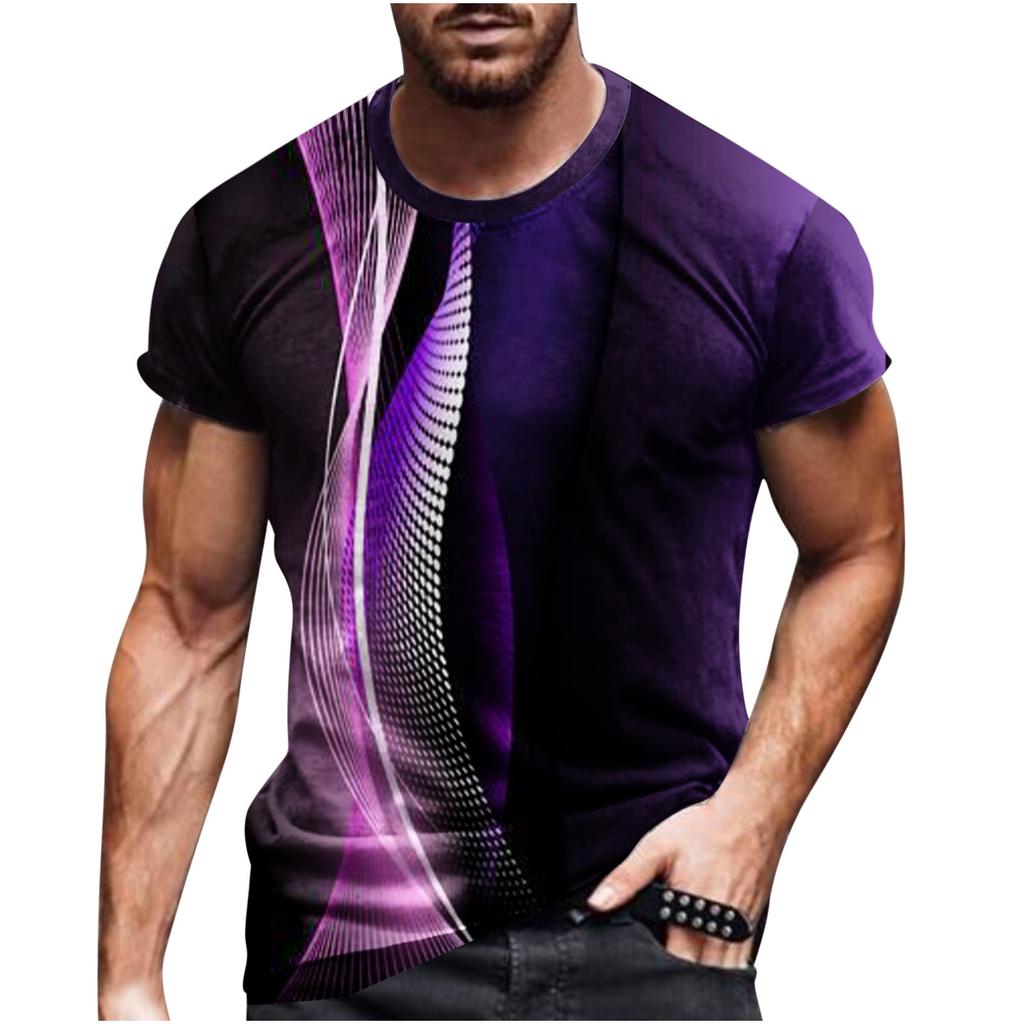 Summer Round Neck 3D Line Print Top Fashionable Casual Short Sleeved Men's T-shirts