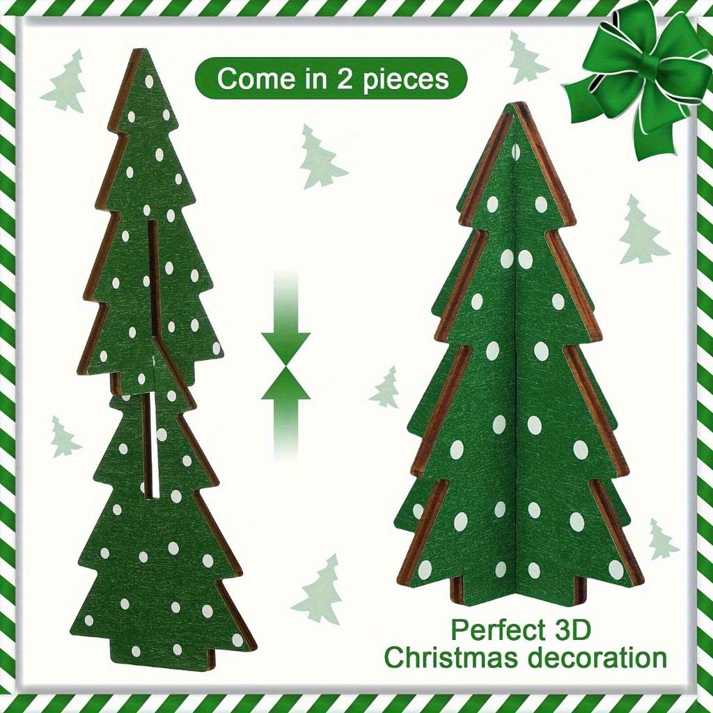 Christmas Tree Set - 3pcs Polka Dot Pattern, Wooden Desktop Decorations, Suitable for Holiday Centerpiece and Tiered Tray