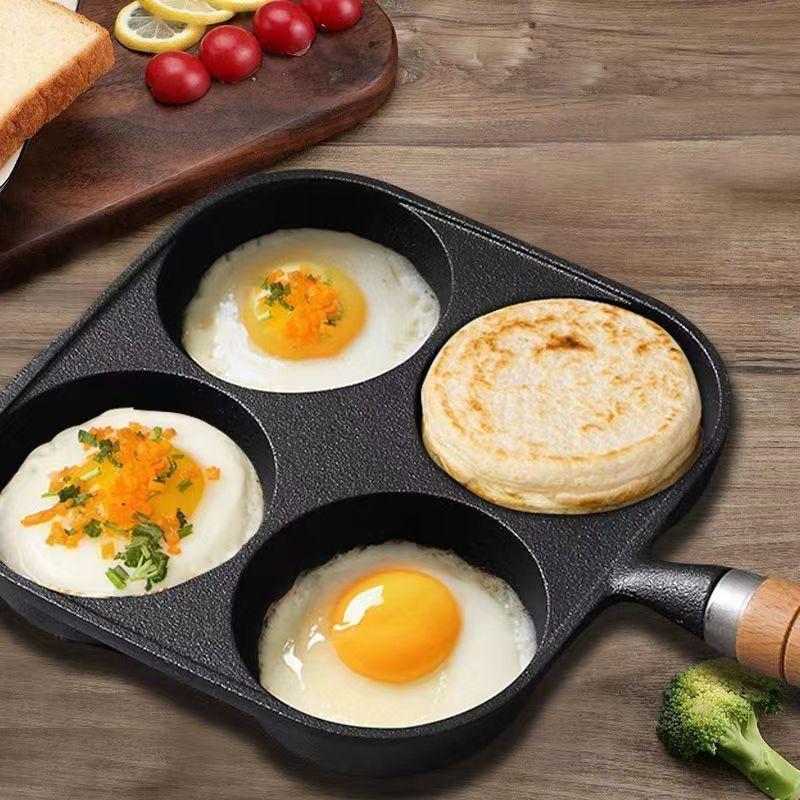 Non-Stick 4-in-1 Cast Iron Egg Cooker Single Handle Frying Pan Dishwasher Safe Compatible with Electric Coil Stoves
