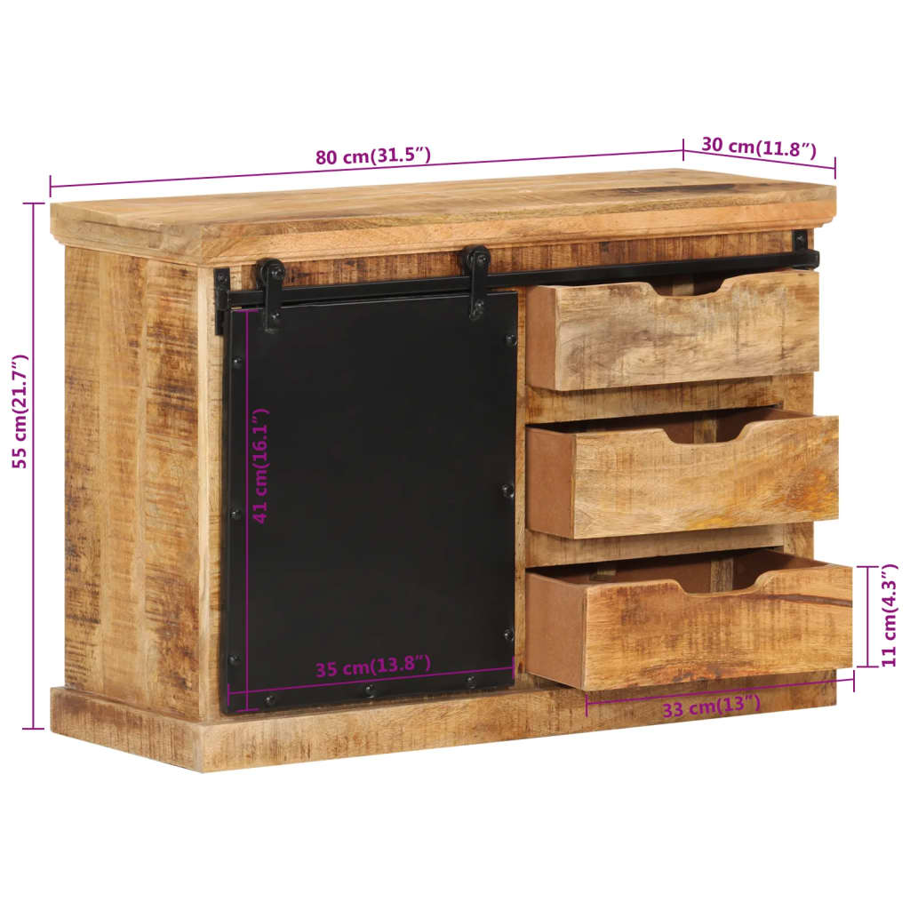 Sideboard 80x30x55 cm Solid Rough Mango Wood