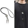Braided Shoestring Bolo Tie with Engraving Stone Charm Cowboy Necktie Necklace Country Style Bolo Tie Cowboy