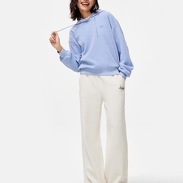 Li Ning Sports Lifestyle Series Hooded Solid Color Pullover Long Sleeve Sweatshirt Women Sweatshirt River-Gray-Blue AWDU044-2