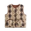 Womens Faux Fur Lined Vest With Print Design Round Neck Sleeveless Cardigan Style 2026 Outdoor Casual Wear