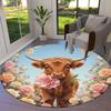 Cuteflowersanimals Round Area Rug,Carpet Rug for Living Room Bedroom Sofa Playroom Decor,Non Slip Floor Mat
