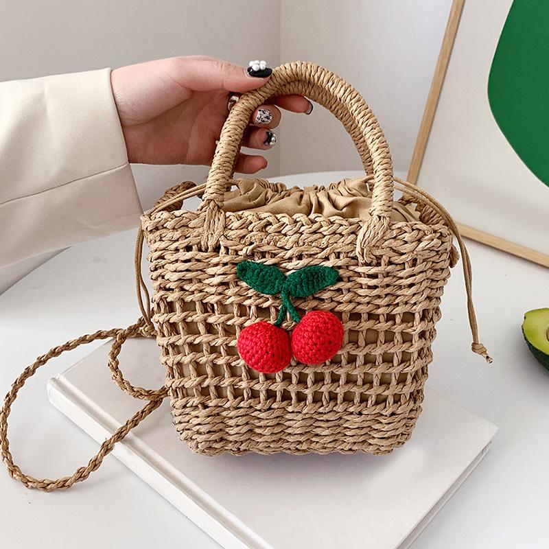 Yogodlns Çimen Dokuma Rattan Saklama Sepeti Askılı Çanta El Yapımı Hasır Dokuma Sepet Küçük El Çantaları Plaj Omuz Çantası