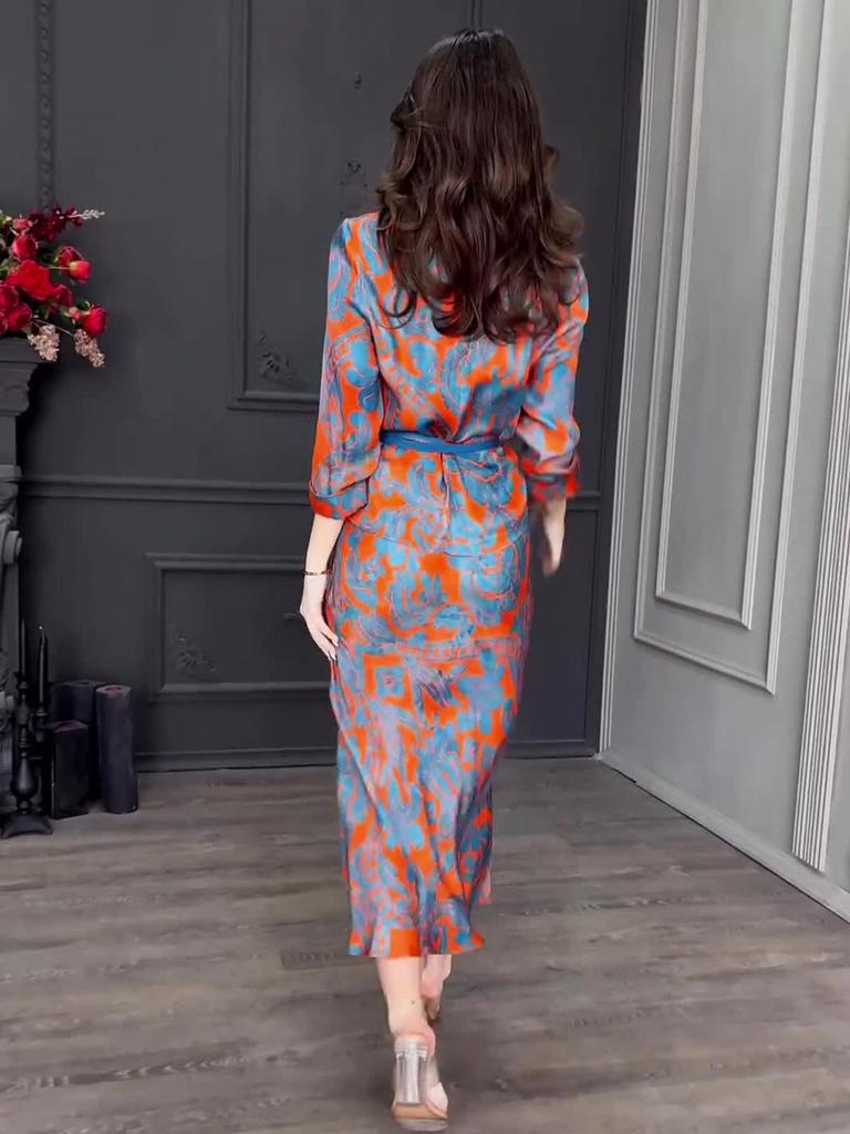 2024 Summer Retro Print Slimming Skirt Set - European & American Design