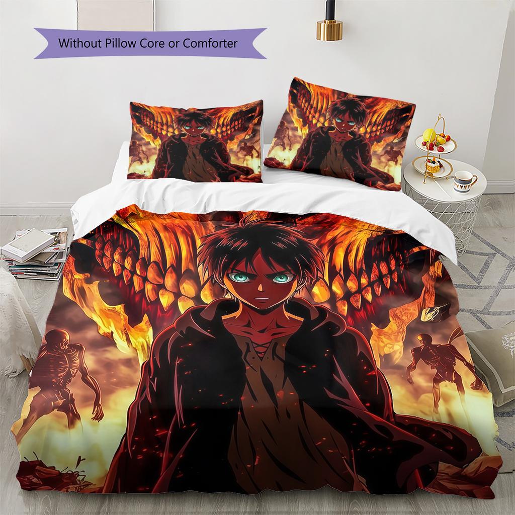 Attack On Titan2 Pattern Bedding Quilt Set Home Decoration Gift (1 * Duvet Cover + 2 * Pillowcase Without Core)