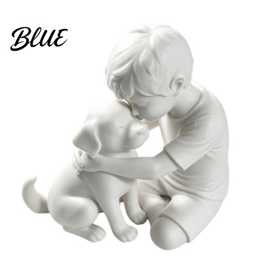 Gemütliche Wohnzimmerdekoration 3D-gedruckte Welpen- und Jungenstatue Hund & Besitzer Skulptur Heilende Hunde Statue Umarmende Figur Dekoration Hausdekoration Ornament