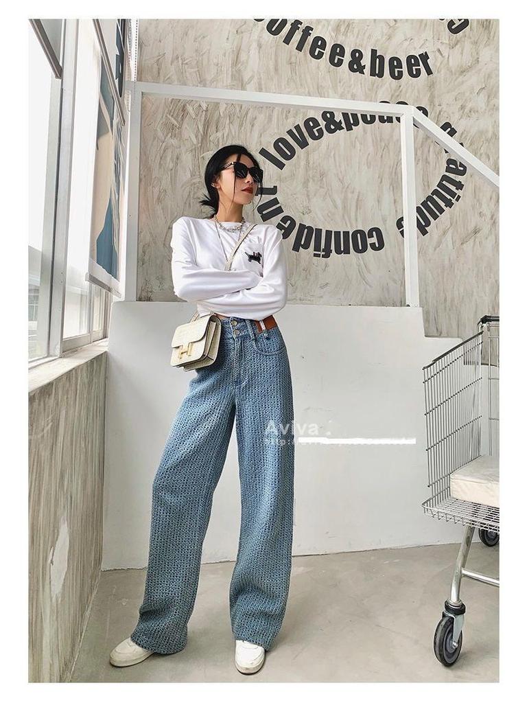 Women's High-Waist Breathable Wide-Leg Jeans - Autumn Slim Fit