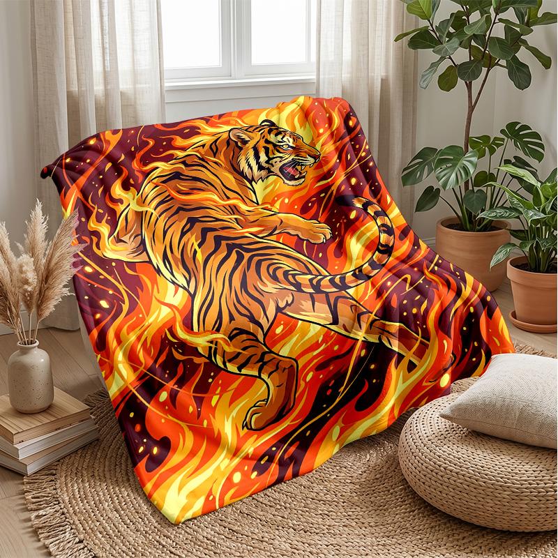 Flaming Tiger Artwork 1 Theme Blanket Lightweight Warm Flannel Blanket Decorative Throw Blanket for Home Decoration
