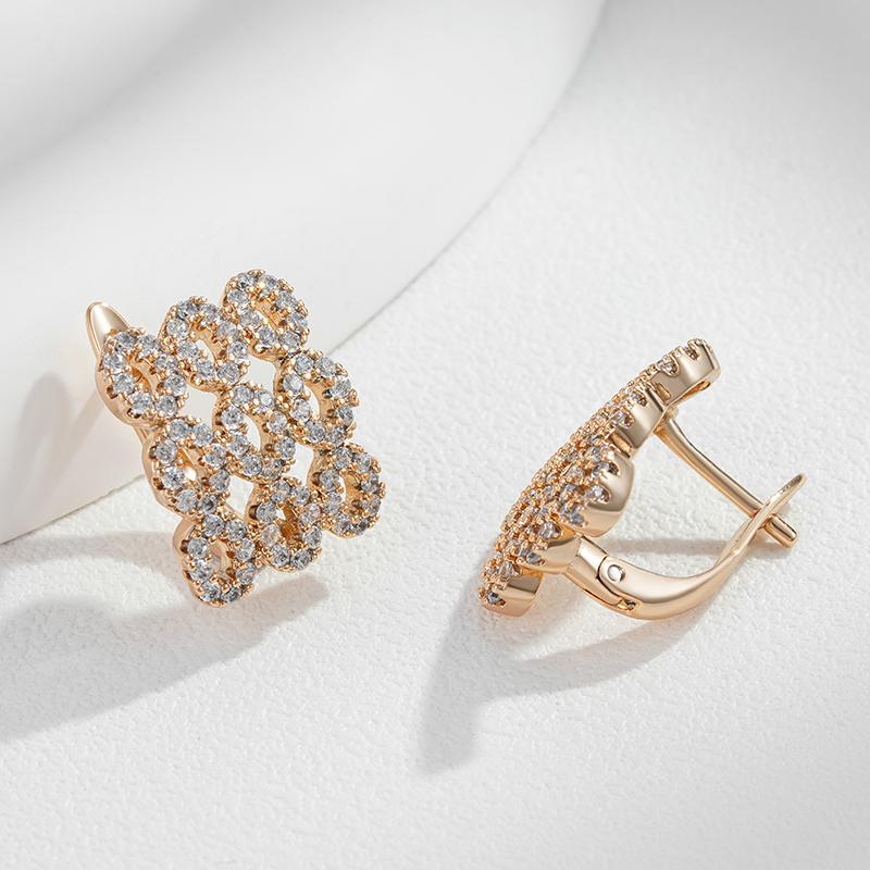 Unique Square Wide Full Natural Zircon English Earrings For Women Fashion  Rose Gold Color Vintage Wedding Jewelry