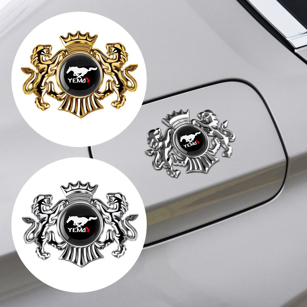 1Pcs FORD Mustang Car Decoration 3D Reflective Metal Alloy Body Side Badge Stickers Auto Valve Cap for CMax Taurus Kuga Explorer yh50