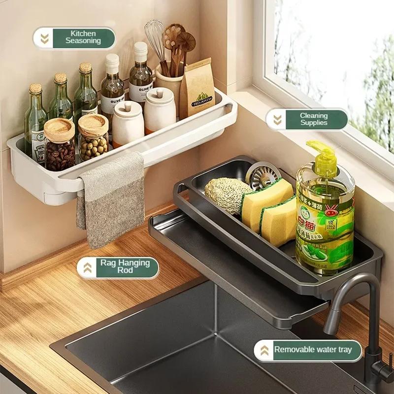 Drain Rack Kitchen Sink Organizer Self-Draining Shelf Sponge Holder Dishcloth Faucet Storage Soap Drainer Kitchen Accessories