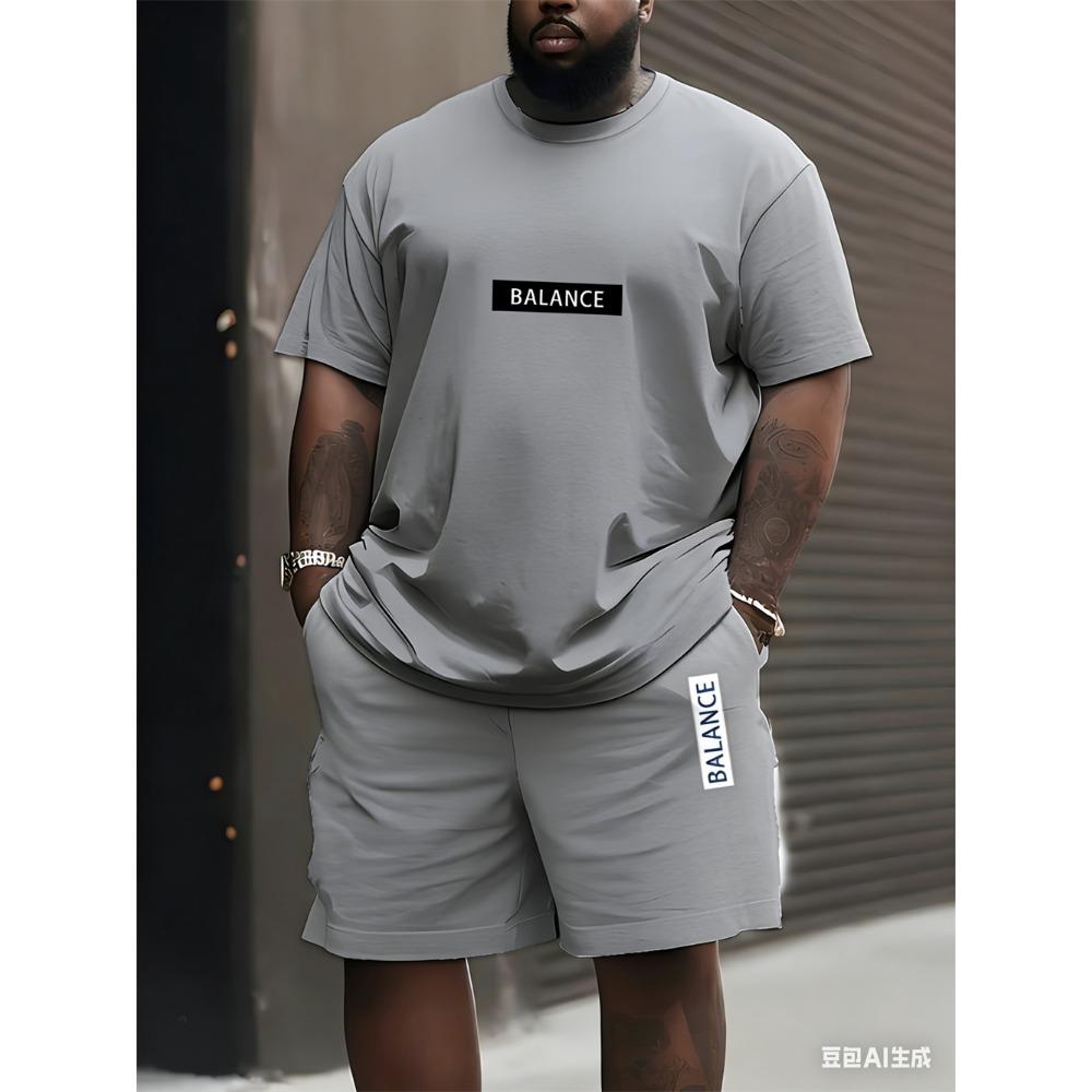 Men's Plus Size T-shirt Set Summer Short-sleeved Shorts Suit Fashion Classic Retro Print Suit Casual and Breathable Suit for Man