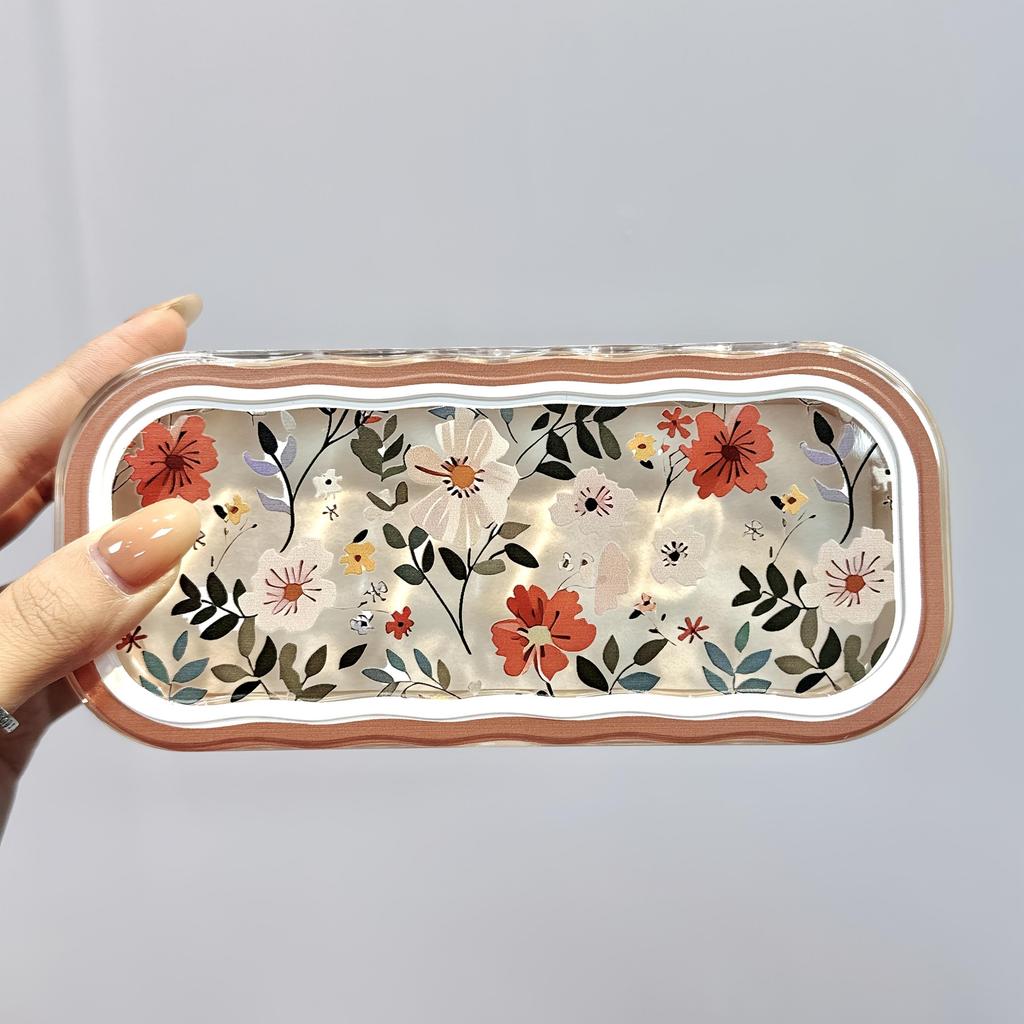 Full screen flower high-value glasses case, transparent, pressure resistant, portable, retro myopia glasses case