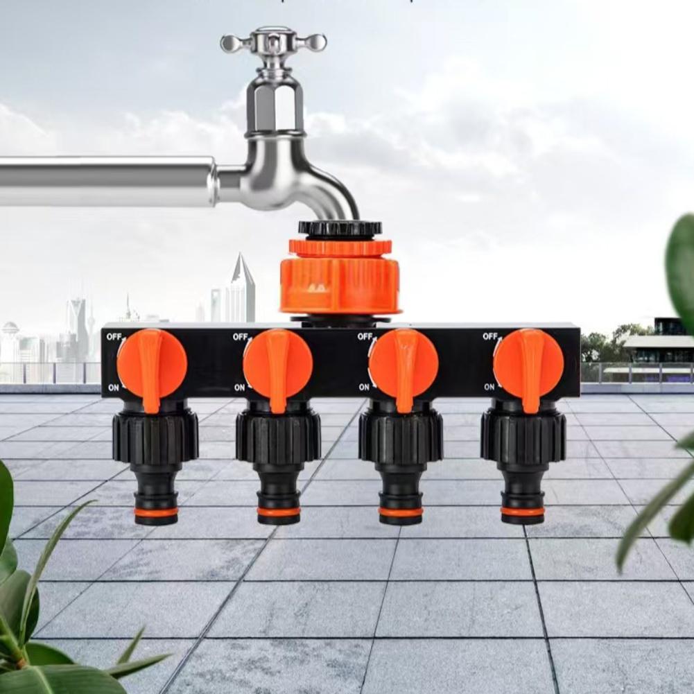 Leakproof 4 Way Water Hose Splitter Connector with Individual Valve Switches for Precise Garden Watering Control