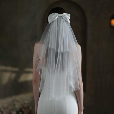 WTEMPO White Bridal Veil Registration Photo Props Wedding Bow Headwear Engagement Proposal Confession Fluffy Veil