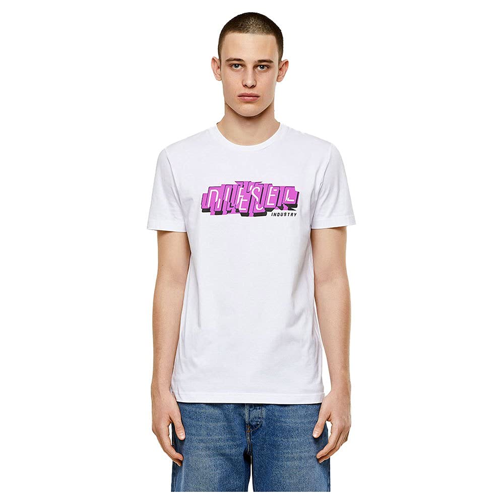 

DIESEL Men s T-Shirt, Printed Logo, Crew Neck, Short Sleeve, A023670HAYU, XXL, White, 100