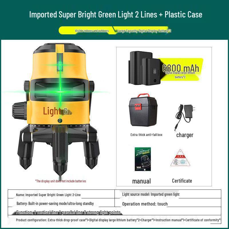 High Precision Auto-Leveling Laser Level - Green/Blue Light with 2, 3, or 5 Lines for Outdoor Use