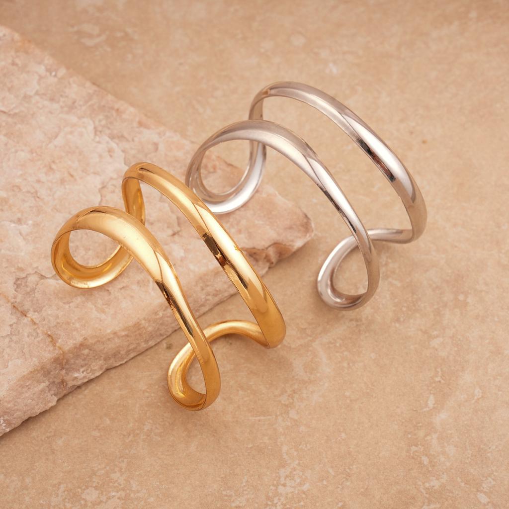 Heavy Industry Metal Glossy Geometric Double Layer Open Bracelet Unique Personality Jewelry