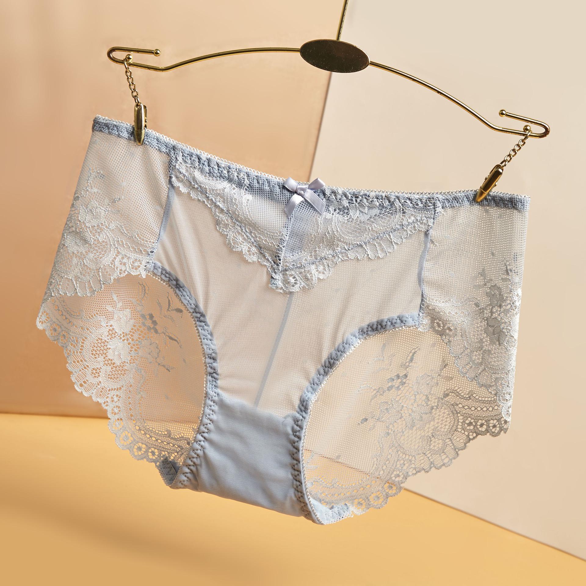 

2023 Мереживні жіночі трусики - Елегантні, Прозорі, Безшовні з крижаного шовку, Великий розмір XL 120-145 lbs небо синє кольору