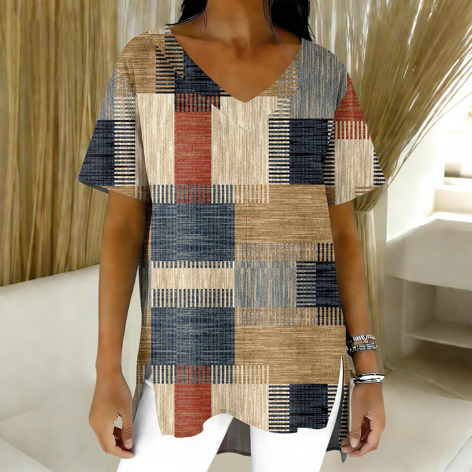 

Женская мода повседневный короткий рукав цветочный принт топ M хаки