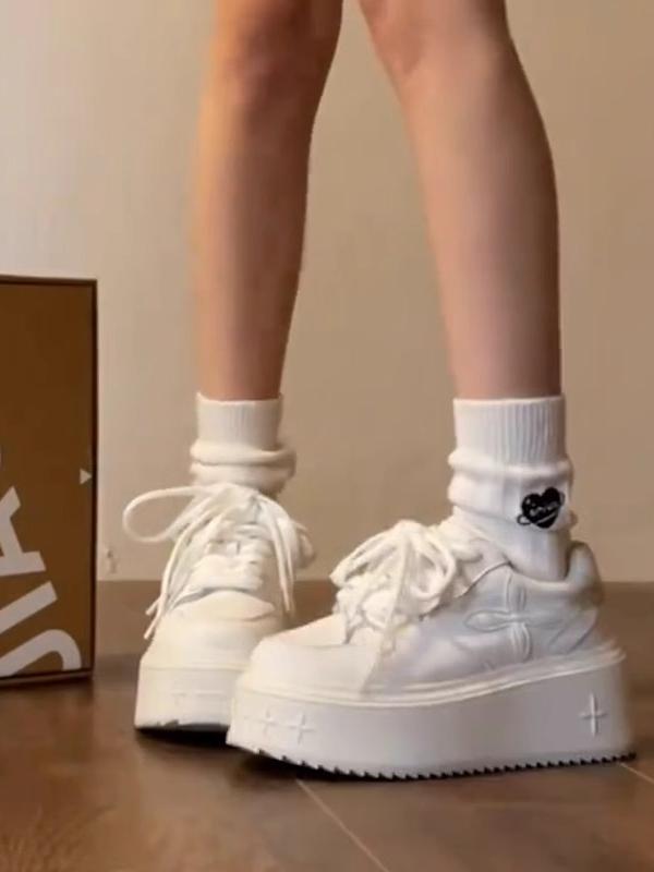 Baskets blanches à semelles épaisses pour femmes: Chaussures à plateforme automne 2025, Style sportif décontracté polyvalent augmentant la hauteur