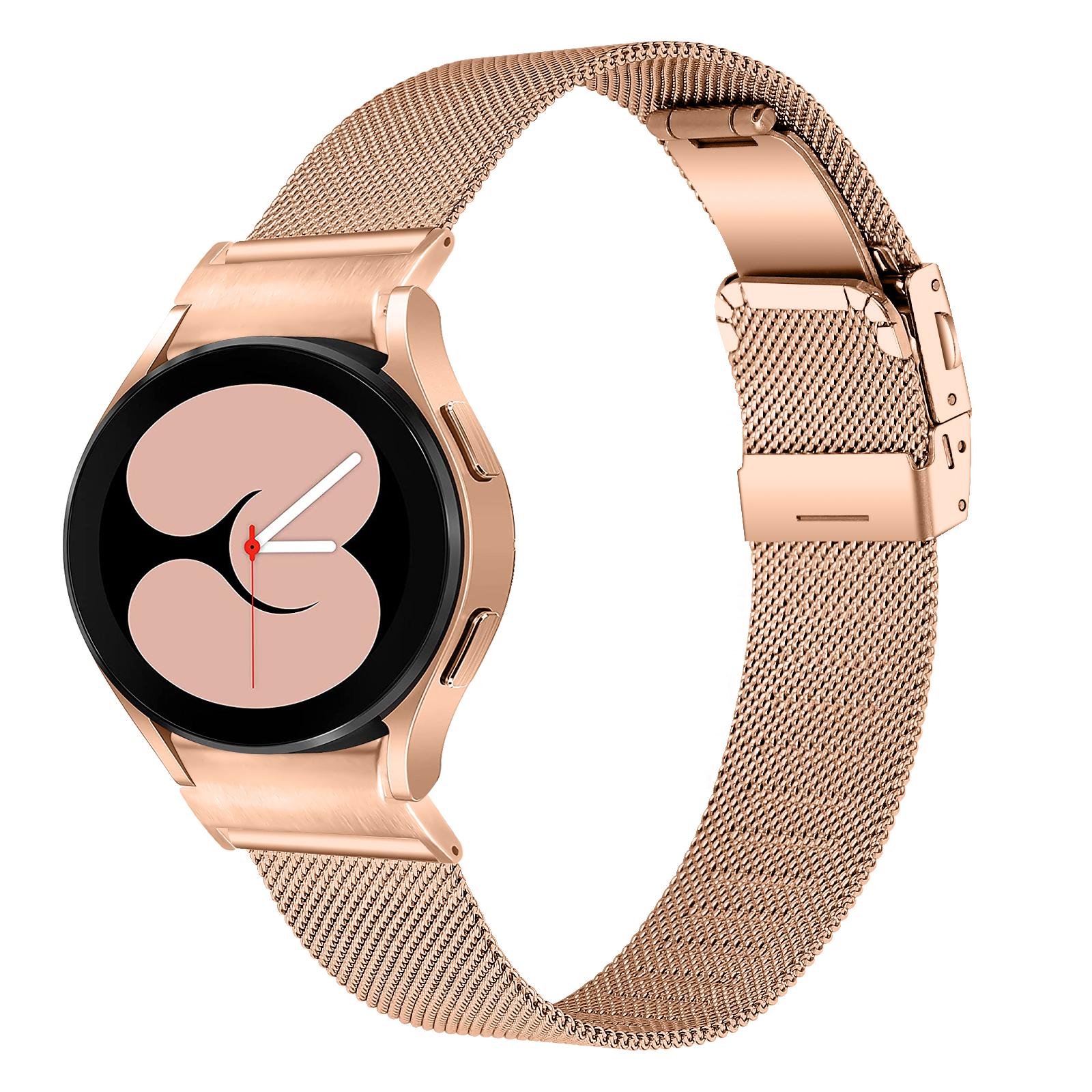 

For Samsung Galaxy Watch 5/5 Pro/Watch FE 40mm/Watch4/Watch4 Classic 46mm Quick Release Strap Milanese Watch Band with Connector Rose Pink