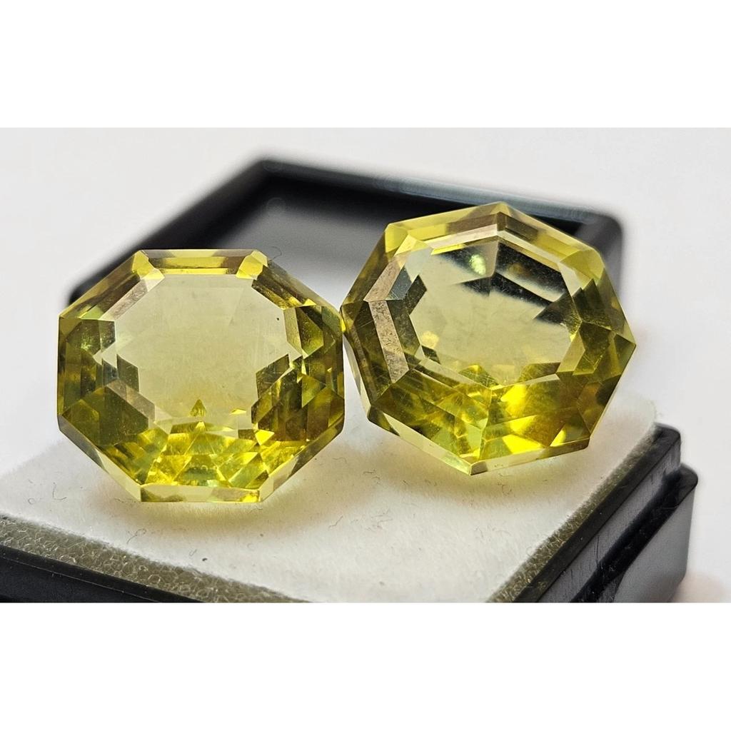 Yellow Sapphire Earring Making Natural 21-22 Ct Hexagon Cut Pair Gemstone