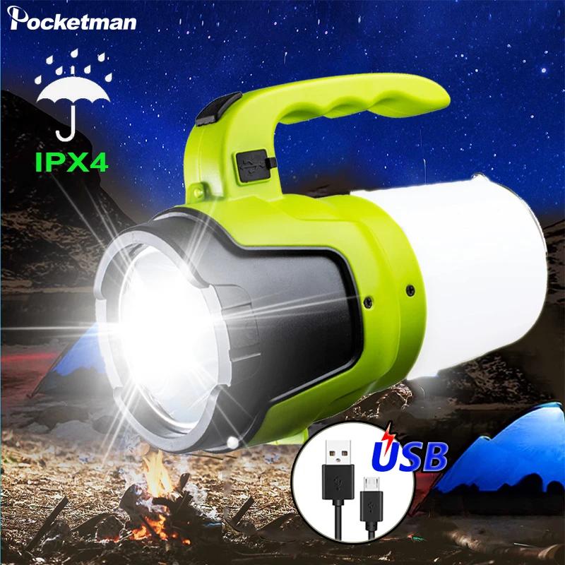 Super Bright USB Rechargeable Searchlight LED Flashlight Waterproof Ultra-Long Range Hand lamp Outdoor Hunting Fishing Light