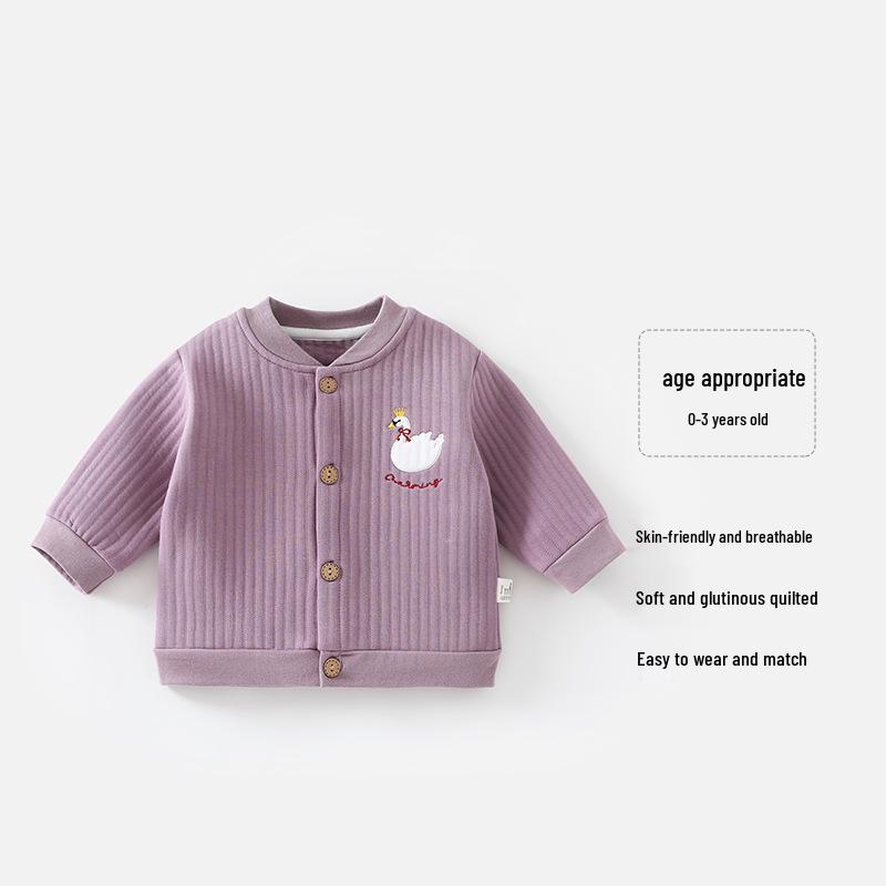 

Unisex Baby Pure Cotton Thickened Cardigan Coat - Solid Color Warm Autumn/Winter Wear for Infants & Newborns 100 cm