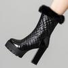 Platform Women's Ankle Boots Winter Shoes Sexy High Heels Snow Short Boot White Black Fur Shoes Female Large Size 45 Waterproof