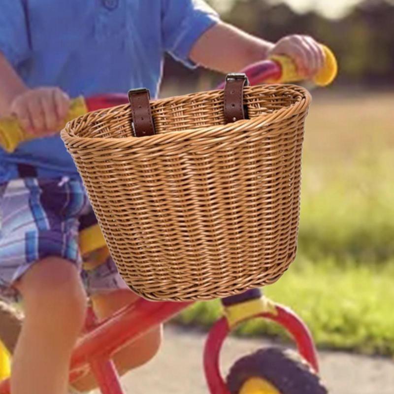 Cestino per bicicletta in rattan intrecciato, cestino anteriore per manubrio, cestino per bicicletta impermeabile rimovibile, borsa portabici per bambini