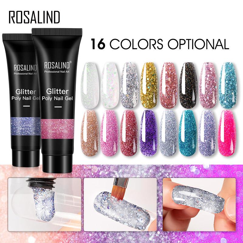 ROSALIND 15ML Multicolor Extension Gule Poly Nail Polish Gel Acrylic Profession Semi Permanent Resin Art Crystal Nail Glue