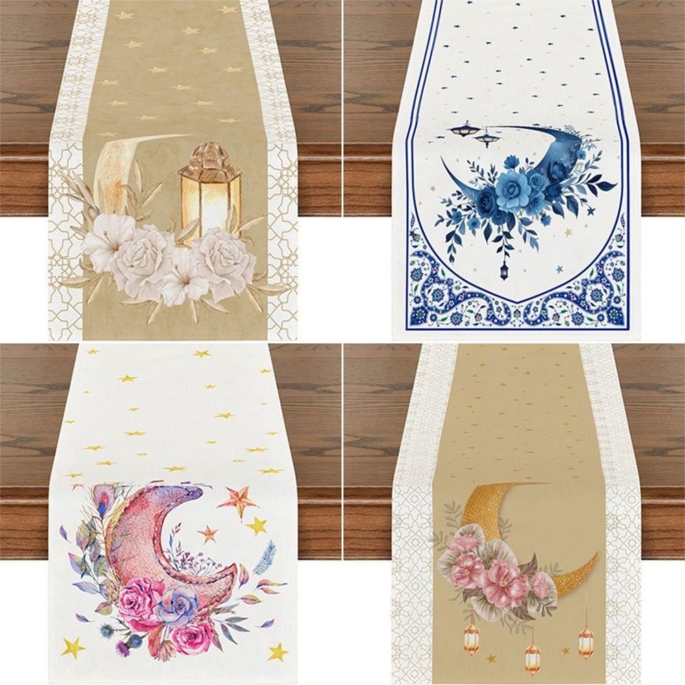 Multicolor Eid Mubarak Table Runner 33*180cm Dinning Table Decor Ramadan Decor Tablecloth Moon Castle Flower Rectangle