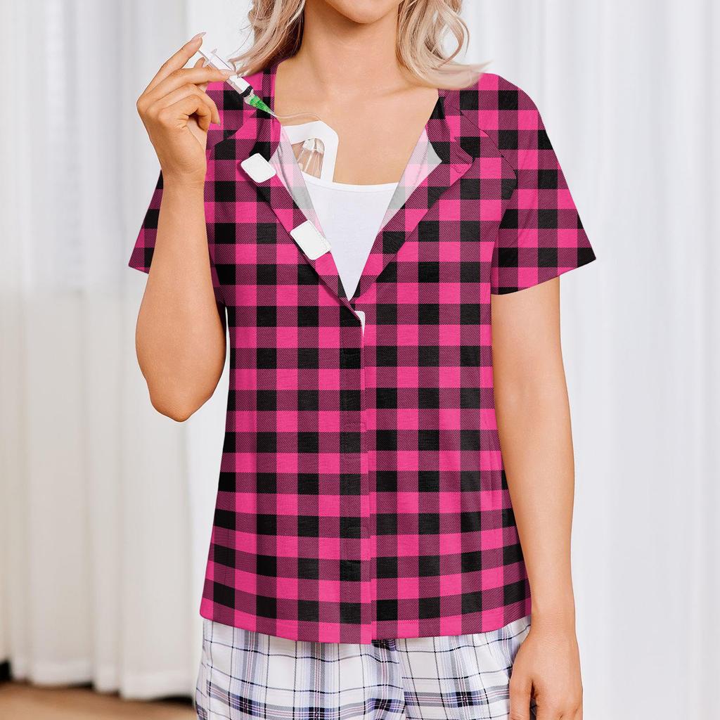 Women's Post-operative Short-sleeved  Color Shirt With Four Pockets
